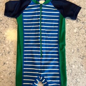 Navy and Green Striped Kids Swim Suit